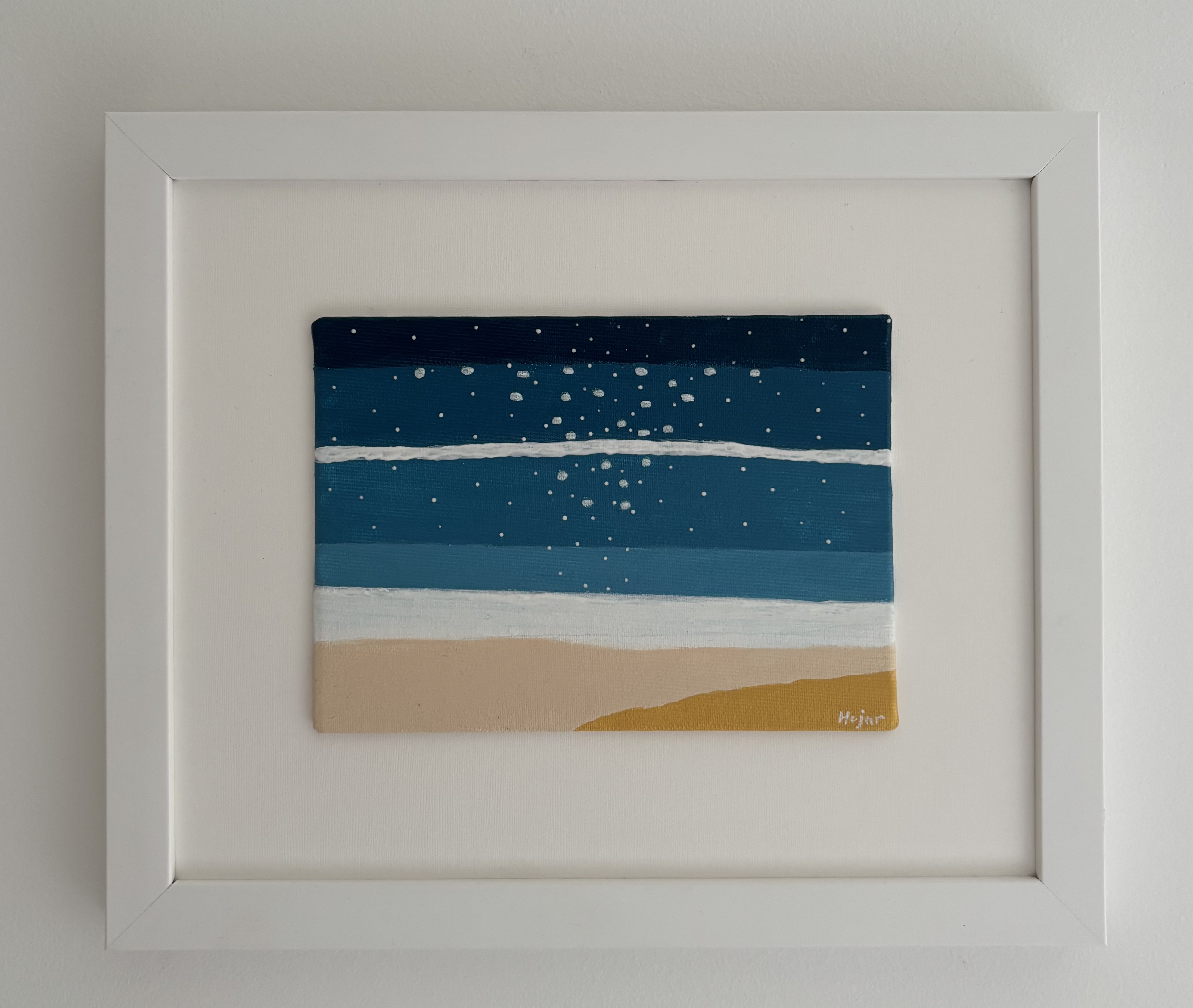 Whispers of the Shoreline - minimalist rhythmic seascape with horizontal bands of teal and ocean blue